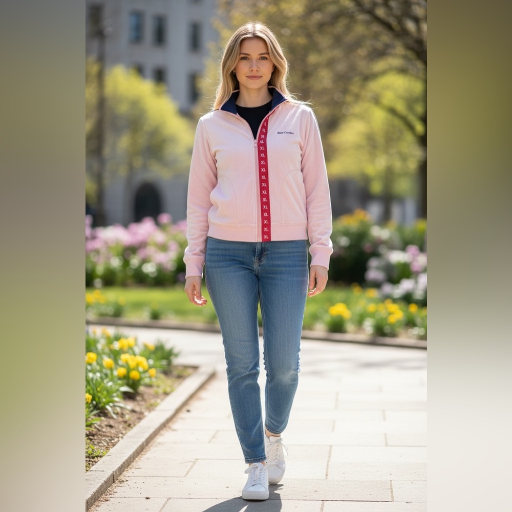 Juicy Couture Pink Terry velour zip up jacket nwt size xl Ptp 19”